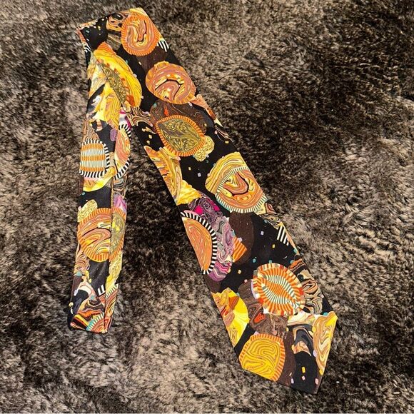 Brioni 100% Silk Black Multicolor Trippy Astronomical Handkerchief Tie OS Indie - Picture 1 of 6